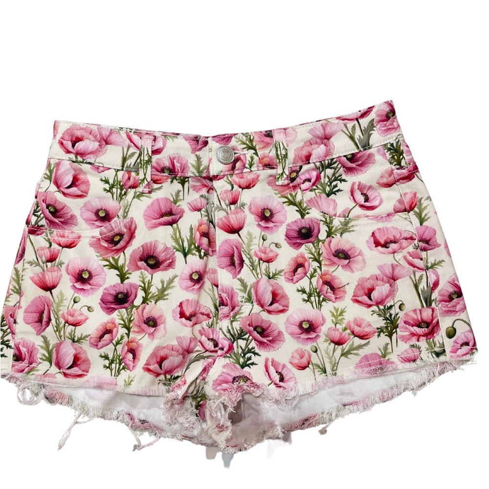Sugar Thrillz Pink and White Jean Shorts Floral Delight